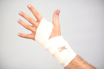 Elastic bandage on hand. Healthcare and medicine
