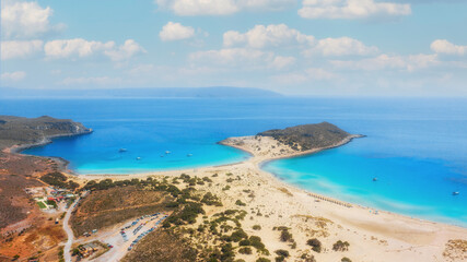 Naklejka na ściany i meble Aerial view of tropical seascape and beach of Simos, Elafonisos island, Peloponnese, Greece