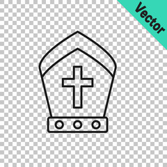 Black line Pope hat icon isolated on transparent background. Christian hat sign. Vector