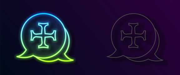 Glowing neon line Crusade icon isolated on black background. Vector