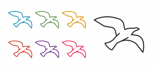 Set line Bird seagull icon isolated on white background. Set icons colorful. Vector