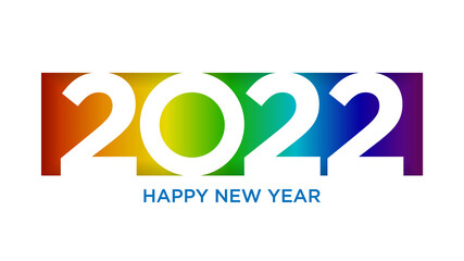 Happy new year 2022, horizontal banner. Brochure or calendar cover design template. Vector art of cutting paper on rainbow background.