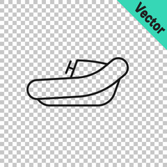Black line Inflatable boat with outboard motor icon isolated on transparent background. Vector