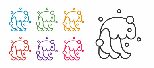 Set line Tsunami icon isolated on white background. Flood disaster. Stormy weather by seaside, ocean or sea wave or tsunami. Set icons colorful. Vector