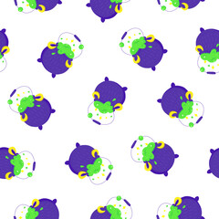 Cute poison potion cauldron vector halloween seamless pattern on a white background