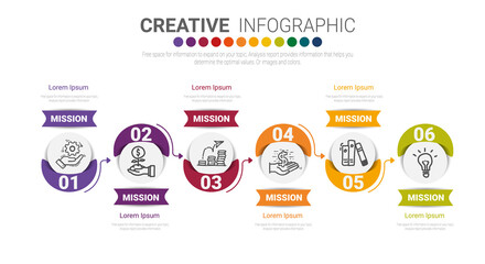 Infographic template with numbers 6 option can be used for workflow layout, diagram, number step up options.
