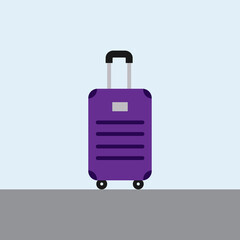 plastic travel suitcase on wheels and with telescopic handle. Vector flat illustration isolated on white background.
