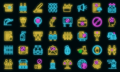 Disobedient icons set. Outline set of disobedient vector icons neon color on black