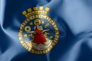 3D illustration flag of Oslo is a region of Norway.