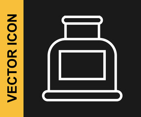 White line Inkwell icon isolated on black background. Vector