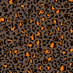 Halloween themed Leopard Pattern with Skulls and Pumpkins - 456510545