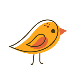 flat cartoon yellow bird with red wing and line