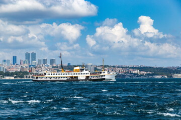 Ferry sail on Bosporus strait. Istanbul. Turkey