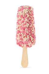 Pink ice cream popsicle isolated on white background.