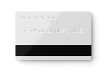 Back side of white plastic card isolated on white. 3D rendering.