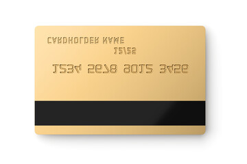 Back side of gold plastic card isolated on white. 3D rendering.