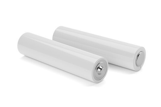 Two white AAA batteries isolated on white. 3D rendering.