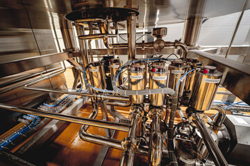 Pipes and fittings at a craft modern brewery
