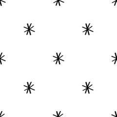 Obraz premium Snowflakes seamless doodle pattern. Simple hand drawn winter, christmas and new year background. Black outline on a white background. Vector
