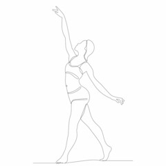 girl dancing drawing by one continuous line, sketch