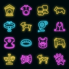 Dog clothes icons set. Outline set of dog clothes vector icons neon color on black