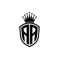 Monogram logo with shield and crown black simple AA