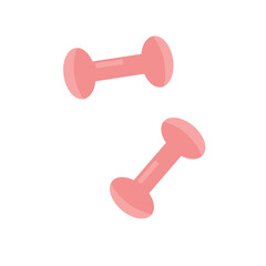 Pink fitness dumbbells. Vector illustration isolated on a white background. Black outline on white. For a fitness blog.
