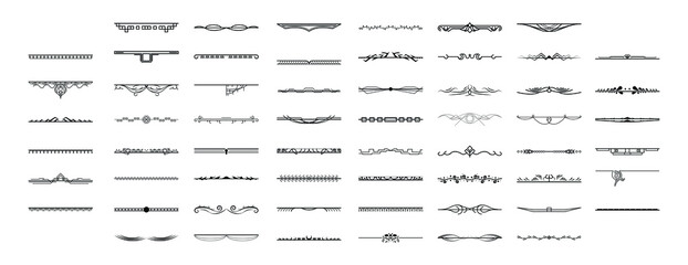 Set Black Simple Line Collection Doodle Border Elements Vector Design Style Sketch Isolated Illustration For Banner