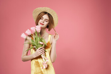 woman with bouquet of flowers decoration summer fashion luxury