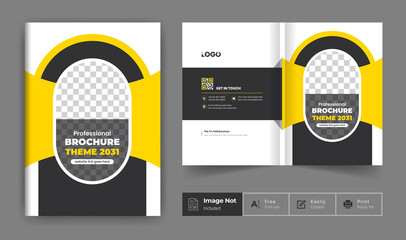 Company profile bi fold brochure cover template layout design, modern colorful shape minimalist business brochure or magazine cover page template design. all elements and text editable