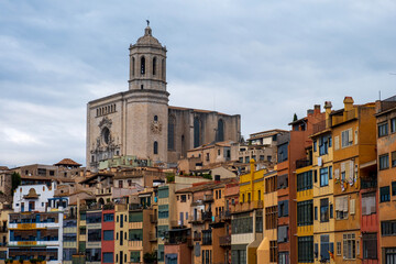 Girona cathedral and jewish quarter view