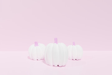 3d render of white pumpkins on a pastel pink background