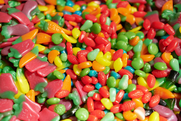 Many multicolored candies. Jelly sweets.