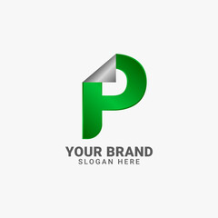 modern folded letter P gradient paper foil vector logo design