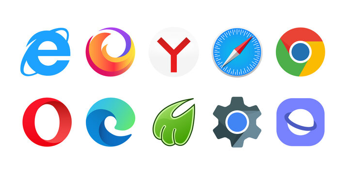 Mozilla Firefox, Opera, Google Chrome, Microsoft Edge, Yandex, Internet explorer - popular internet browsers. Kyiv, Ukraine - September 12, 2021