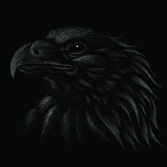 The Vector logo eagle for tattoo or T-shirt design or outwear.  Hunting style raven background. This hand drawing is for black fabric or canvas.