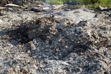 Close up dirty ash on the ground