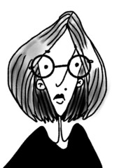 illustration caricature of funny woman in glasses isolated on white