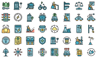 Obraz premium Accessible environment icons set. Outline set of Accessible environment vector icons thin line color flat isolated on white