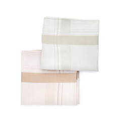 Stylish handkerchiefs on white background, top view