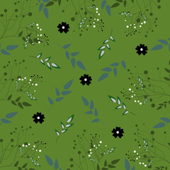 Green background of  Flowers Seamless Pattern Design 