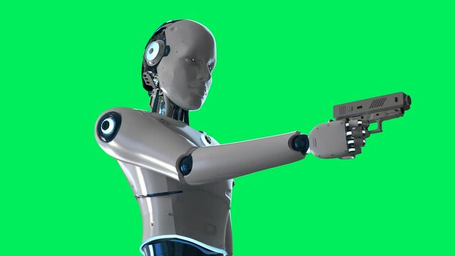robot or cyborg hold gun as terroris