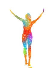 Fototapeta premium Silhouette of a beautiful multicolored girl hatching. Vector illustration