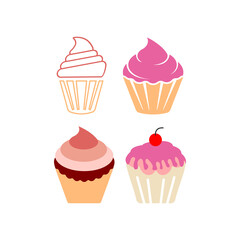Cupcake set icon design illustration template