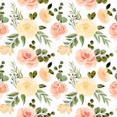 Seamless pattern of yellow rose flower watercolor