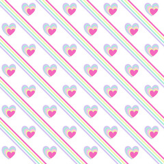 Seamless pattern of cute rainbow lines and heart rotation on white background. Vector beautiful love pattern design for decorating , fabric, wrapping, textile, wallpaper,apparel for Valentine’s Day