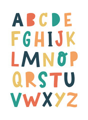 cute hand drawn alphabet for nursery room decor, posters, prints, cards, stickers, fonts, etc.