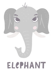 cute illustration of an elephant with  lettering quote underneath. Good for education cards, nursery posters, prints, kids apparel, etc. 