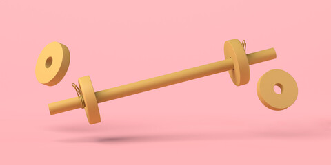 Floating weight bar. 3D illustration. Copy space.