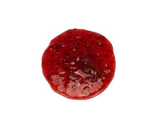 Fototapeta premium Round spot of raspberry jam isolated on white background from top view